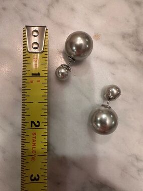 Silver Double-Sided Pearl Drop Earrings - Women's Jewelry